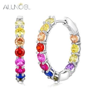 Stud ALLNOEL Sterling Silver Big Huggie Hoop Earrings For Women Colorful Zircon Rainbow Crystal brincos Pendientes Jewelry