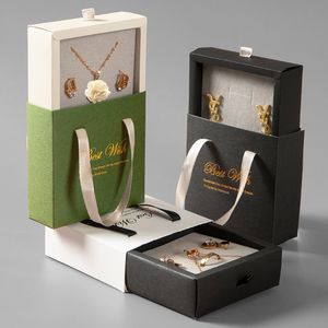 Mücevher Kutusu Taşınabilir Çekmece Kağıt Kutular Yüzük Küpe Kolye Ambalaj Kutusu Kılıf Kılıfları Depolama Tığları