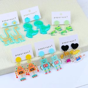 Orecchini pendenti Sheishow Cute Cartoon Dinosaur Robot a forma di goccia per le donne Semplice design di gioielli di moda in acrilico Accessori per ragazze