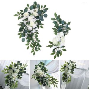 Decorative Flowers Artificial White Roses Door Threshold Wreath Wedding Arch Decor Pography Props Hanging Garland Wall Backdrop Craft