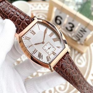 Classic Men Mechanical Sport Automatic Watches Male Black Leather Wine Barrel Wristwatch Roman Number Clock Geometric Rectangle Stopwatch Waterproof 40mm