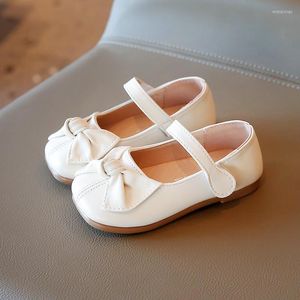 Flat Shoes Girls' Leather 2022 Spring Children's Bow Princess Baby Fashion Kids Soft Sole Casual Single G566