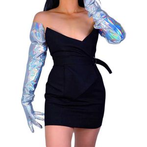 Fingerless Gloves Latex Long Gloves Faux Shine Patent Leather 35 