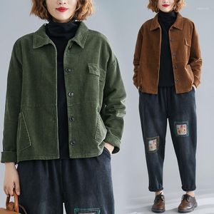 Damenjacken Cord-Kurzjacke Mantel Damen 2022 Frühling Herbst Vintage Tasche Lose Einreiher Top Oberbekleidung Baseball