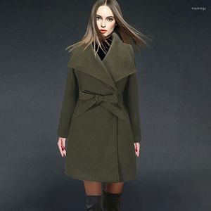 Kvinnors ull kvinnors blandningar överrock 2022 Autumn Winter Solid Color Fashion Casual Womens Woolen Coat Thicken Warm Lapel Long Sleeve