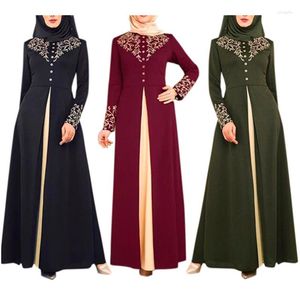 Vestido de roupas étnicas Vestido muçulmano Costura dourada do Oriente Médio Contraste Slim Elegância Moda Abaya Dubai Turquia