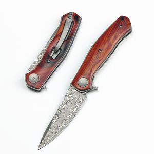 Factoty Price KS 4020 Flipper Knife VG10 Damascus Steel 3.25" Modified Drop Point Blade Smooth Rosewood Handle Ball Bearing Fast Open EDC Pocket Knives