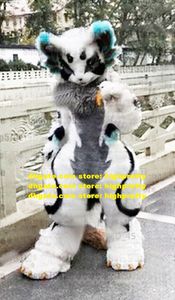 أسود أبيض طويل فرو فروي وولف زي التميمة هاسكي الكلب الثعلب Fursuit الكبار الكرتون شخصية الجلسة الافتتاحية الأحداث الرئيسية zz7590