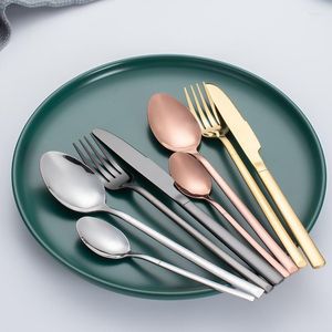 Flatware Sets 4Pcs Portable Stainless Steel Cutlery Dinnerware Set Luxury Gold Black Thin Forks Knives Spoons