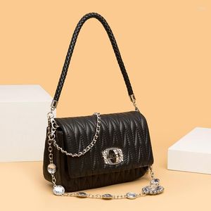 Evening Bags Genuine Leather Tote Bag Fashion Rhinestone Handbag For Women Luxury Ladies Shoulder Soft Female Crossbody Sac