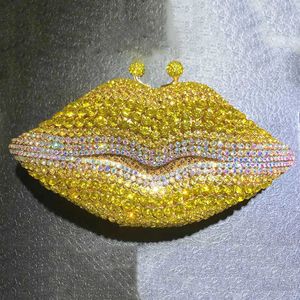 Torby sprzęgła wieczorne przybycie usta kryształowa torba żółta/Ab diamentowe ślubne ślubne ślubne torebki damskie dhinestone mini miniaudier 221021