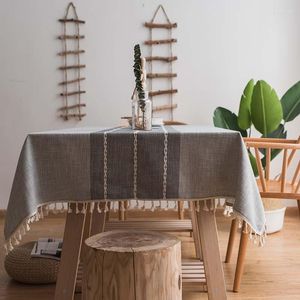 Table Cloth Tablecloth Dining Round Rectangle Oval Decoration Imitation Cotton And Linen Fabric Tassel Stripe Plaid Home Cover