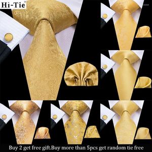 Bow Ties Hi-Tie Designer Yellow Solid Paisley Silk Wedding Tie For Men Hanky ​​Cufflink Gift Mens Slipsa gravata Set Business Drop