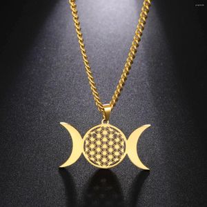 Naszyjniki wisiorek Dawapara Triple Moon Flower of Life Naszyjnik Święta Geometria Biżuteria ze stali nierdzewnej Bogini Hecate's Węzeł