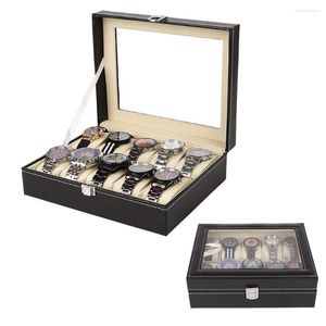 Caixas de relógio 2/3 // 6/10/12 Grades Slots Caixa de armazenamento de porta de couro PU PU Organizador para relógios mecânicos de quartzo exibição de jóias