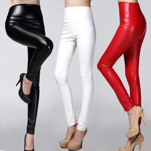 Kvinnors leggings 2021 Autumn Winter Women Legging Skinny Pu Leather Pencil Leggings Slim Faux Leather Pants Female Fashion Thick Fleece Trousers T221020