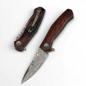 KS4020 Flipper Knife VG10 Damascus Steel 3.25" Modified Drop Point Blade Smooth Rosewood Handle Ball Bearing Fast Open EDC Pocket Knives