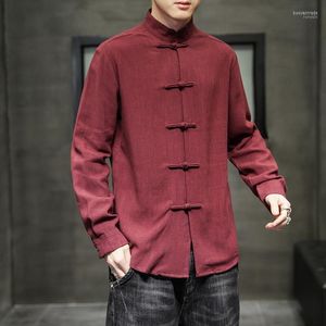 Ethnic Clothing M-5XL Plus Size Men's Chinese Traditional Style Cotton Shirt Vintage Frog Button Long Sleeve Spring Autumn Male XXXXXL