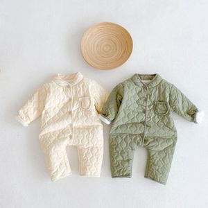 Jumpsuits flicka vinter plus sammet varm quiltad kostym för pyjama romper spädbarn unga baby långärmade fartkläder