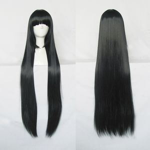 Beliebte schwarze Fransenlänge, glattes Haar, 100 cm lange Cosplay-Perücke
