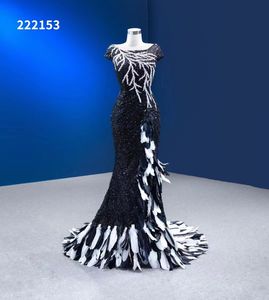 Sexy e brilhante vestido de noite sereia lantejoulas preto renda frisado com festa de dança formal querida SM222153