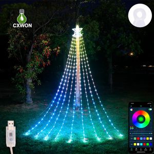 Smart Christmas Star Led Strings Lights WS2812 leds Dream Color x2 m Waterfall String Lights with Tree Topper Pixel Bluetooth App Control