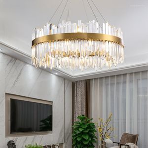Chandeliers Modern Crystal Luxury LED Chandelier Round Gold Hanging Lamp Rectangle Indoor Lighting For Dining Room Fixture