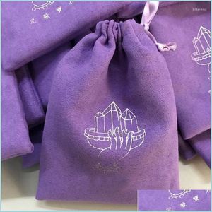 Jewelry Pouches Bags Purple Flannel Gift With Ribbon Sack 8X10Cm 9X12Cm 11X14Cm 13X17Cm Lipstick Eyelashes Hai Dhypu