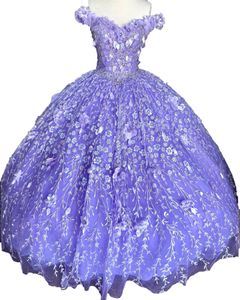 Orchid Quinceanera Dress 2023 Cape Glitter Off-Shoulder Fiori 3D Quince Ball Gown Corsetto Sweet 16 Birthday Party Prom Gala Vestidos De 15 Anos Charro Mexican Blush