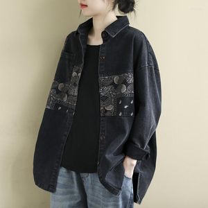 Kvinnors jackor koreanska grundläggande enkelbröst denimjacka Kvinnor Lossa lapptäcke lapptäcke coat casual flickor toppar