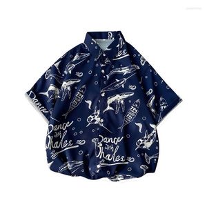 Men's Casual Shirts ICCLEK Summer Short-sleeved Flower Shirt Male Tide Ruffian Handsome Beach Design Sense Cartoon Female Loose Hawaii