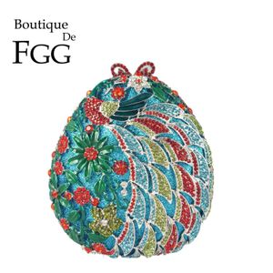 Pochette Da Sera Boutique De FGG Forma di Uovo di Pavone Donne Borse di Cristallo Festa di Nozze Cena Strass Minaudiere 221021