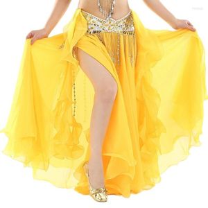 Scenkläder fast färg magdans kjol kvinna chiffon split sexig zigenare spanska flamenco orientaliska etniska prestanda kostymer