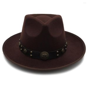 Os homens da moda de boinas sentiram chapéu de fedora com amplo jazz cavalheiro Sombrero papai steampunk suria 58cm