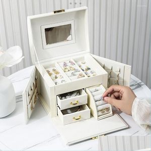 Torebki biżuterii torebki biżuterii duże pudełko organizator puda skórzane pudełka biżuterii Veet kolczyki naszyjnik