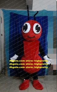 Cool Red Ant Bee Mascot Costume Mascotte Formicidae Honeybee Apidae With Small White Wings Happy Face Adult No.3837