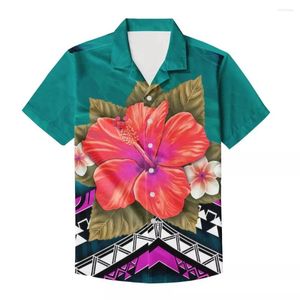 M￤ns avslappnade skjortor kumagiska r￶da blommor gr￶n t-shirt grossist sommar kort￤rmad hawaiian anpassad logotyp stilfulla m￤n