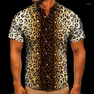 Camisas casuais masculinas Impressão de leopardo da moda de verão 3d Men's Beach Blouser masculino Manga curta Top Hakaiian Roupas Camiseta