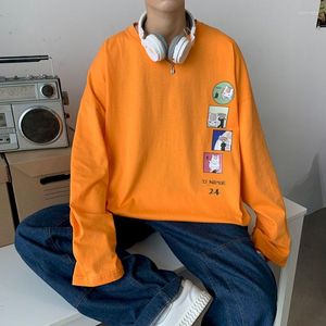 Herr t-skjortor 2022 Autumn Cotton Long-Sleeved T-shirt Hong Kong Style All-Match Boys Korean Loose Casual Top Streetwear Anime Clothes