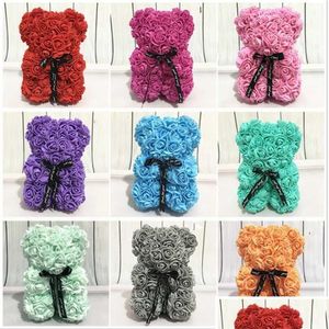 Dekoracyjne kwiaty wieńce sztuczne kwiaty 25 cm Rose Bear dziewczyna rocznica Boże Narodzenie Walentynki Prezent urodzinowy prezent Dhcz7