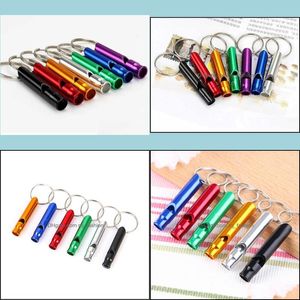 Keychains Lanyards Metal Whistle Keychains Portable Self Defense Keyrings Rings Holder Fashion Car Key Chains Accessories Outdoor Ca Dh1Ls