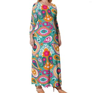 Plus Size Dresses 70s 60s Boho Retro Dress Hippy Chic Print Beach Long Sleeve Street Maxi Sexy Vestido 4XL 5XL