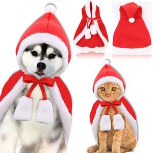 Pet Cosplay Costume Christmas Cat Dog Hat Cloak Xmas Kitten Red Caps Clothing Dress Up Clothes Puppy Funny Party Winter Mantle