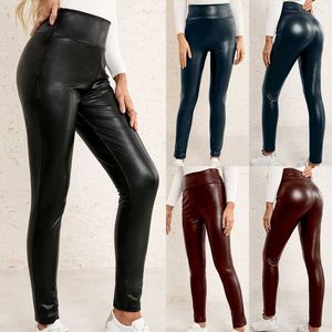 Kvinnors leggings svart höst pu läderbyxor kvinnor hög midja mager push up leggings sexiga elastiska byxor stretch leggings t221020