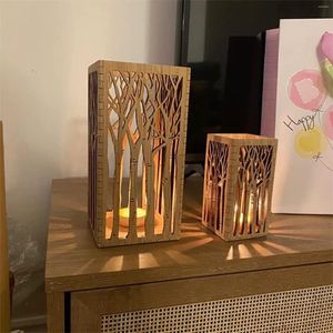 Candle Holders Wooden Lantern Electronic Holder Ornaments Windproof Crafts Festival Home Decor Wedding Vintage Candlestick