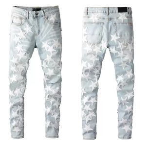 Jeans Skinny Masculino Calças Masculinas Designer Jeans Cinza Rip Denim Biker Paint Distress Pant Bone Slim Fit Stretch Motocicleta Star Halloween Hip Hop Straight Streetwear