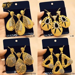 ネックレスイヤリングセットXuhuang Dubai Jewellery Sets Hollow Hange Gold Color for Women Nigerian Jewelry Gift