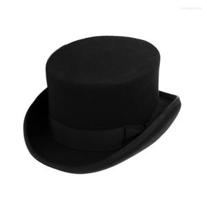 Berets British Style Men Women Wool Fedora Steampunk Top Hat Cylinder Magician Magic Cap Good Package Fedoras 12cm High B-8114