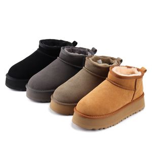 Klassische Ultra-Mini-Plattform-Australien-Stiefel Damen-Schaffell-Lammfell-Winter-Schneestiefel-Schuhe, schwarze, anthrazitfarbene, kastanienbraune Designer-Schuhe