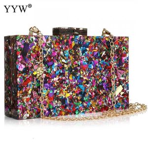 Portefeuille ￩l￩gant sac de soir￩e ￠ paillettes multicolores de luxe Femme de mari￩e Prom Blinging Mariage Clutch Purse acrylique sac ￠ main